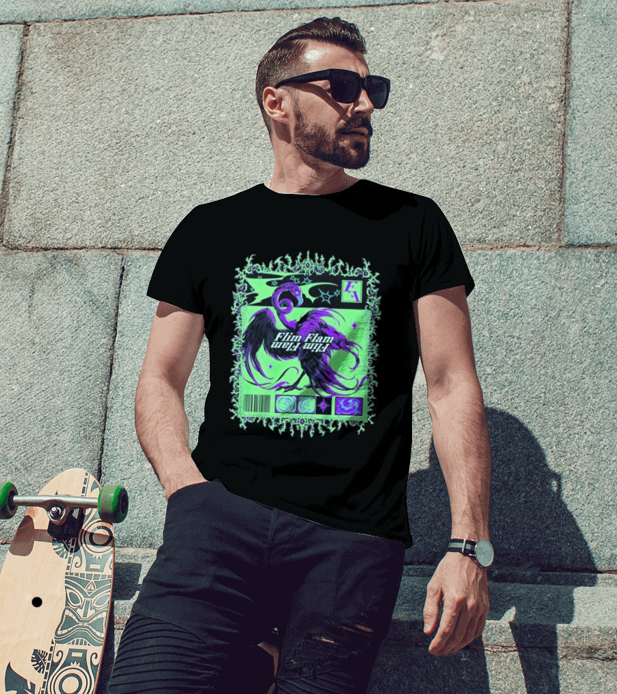 Flim Flam Flamingo Comic Cover Retro Art With Psychedelic Patterns And Barcode T-Shirt