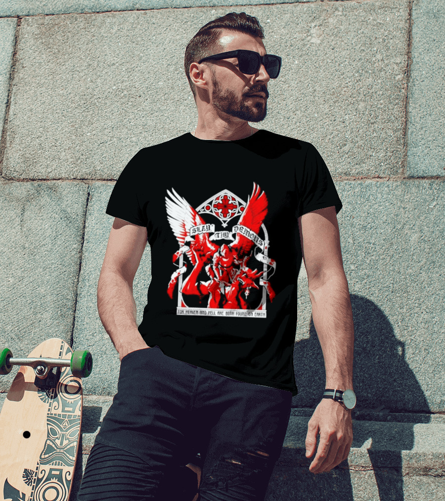 Slay Thy Demons For Heaven And Hell Are Both Found On Earth Angelic Warrior With Wings T-Shirt