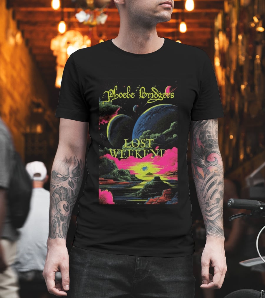 Phoebe Bridgers Lost Weekend 2026 Cosmic Event Planets Clouds Neon T-Shirt