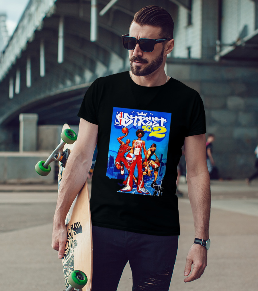 NBA Street Vol 2 Nets 32 Cartoon Players Basketball Game T-Shirt