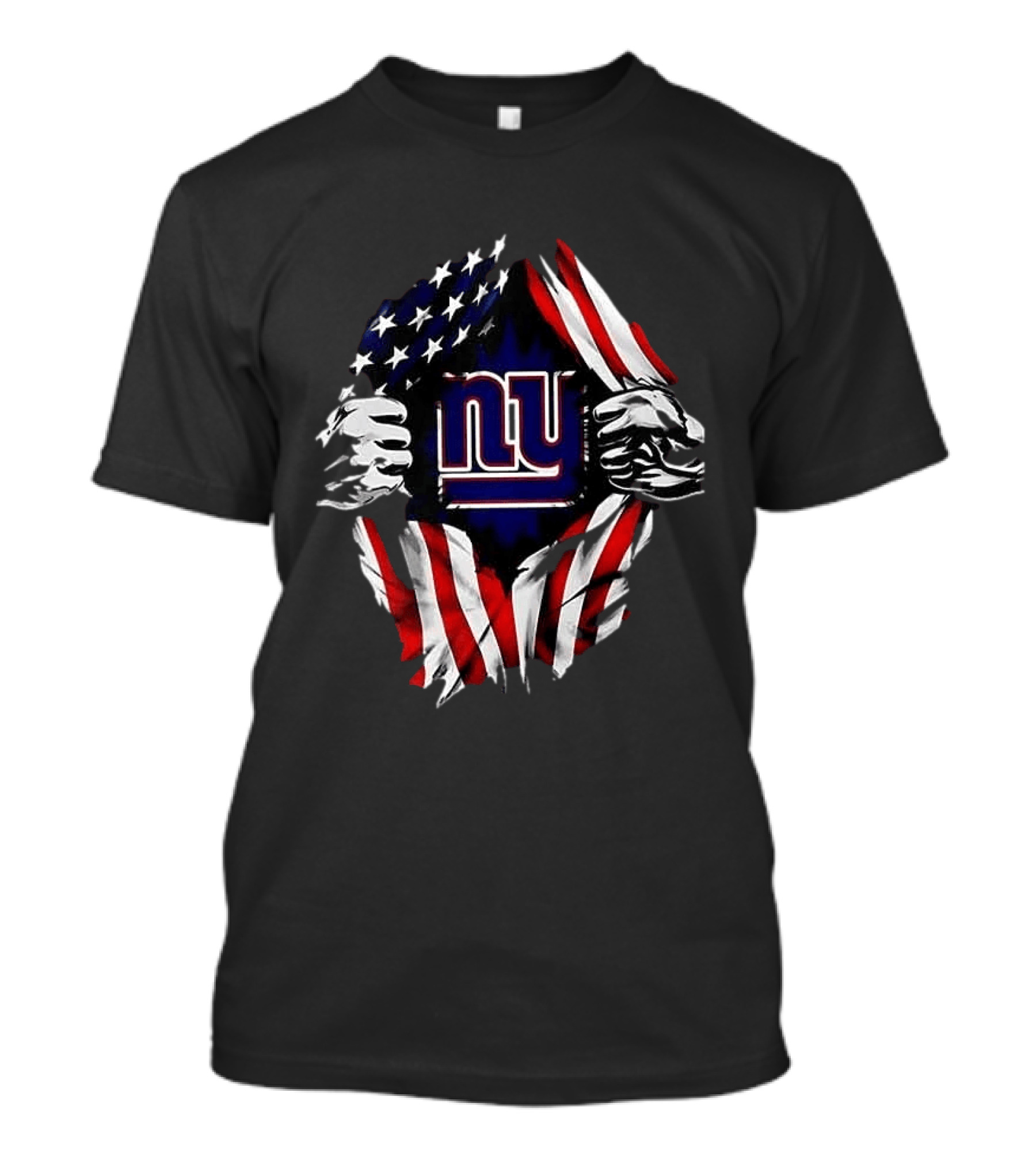 New York Giants American Flag Rip Super Man X Skull Cap Backwards T-Shirt
