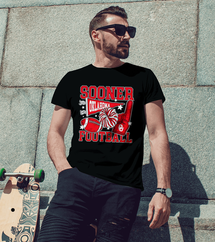 Oklahoma Sooners Football Sooner OU Pom Pom Foam Finger Pennant T-Shirt