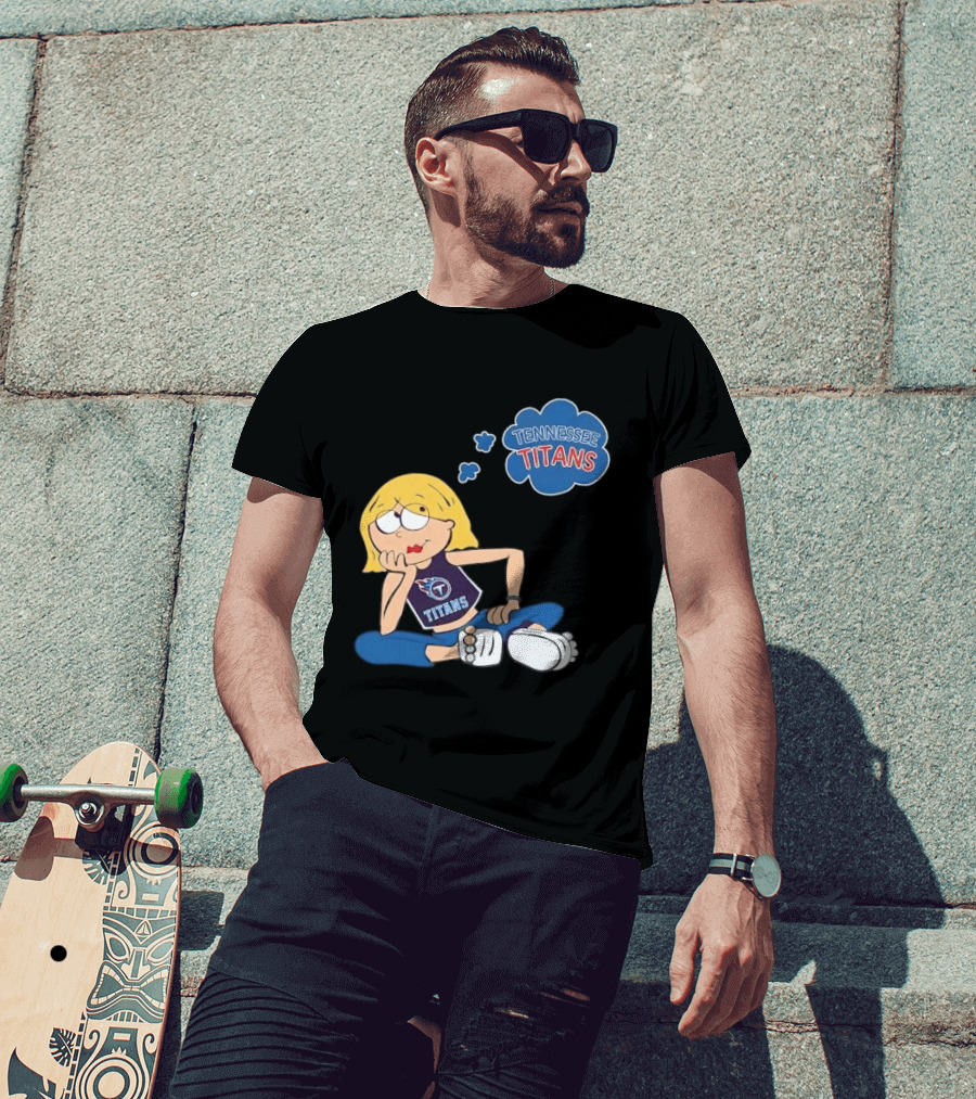 Tennessee Titans Blonde Cartoon Girl Sitting Thinking Thought Bubble Titans T-Shirt