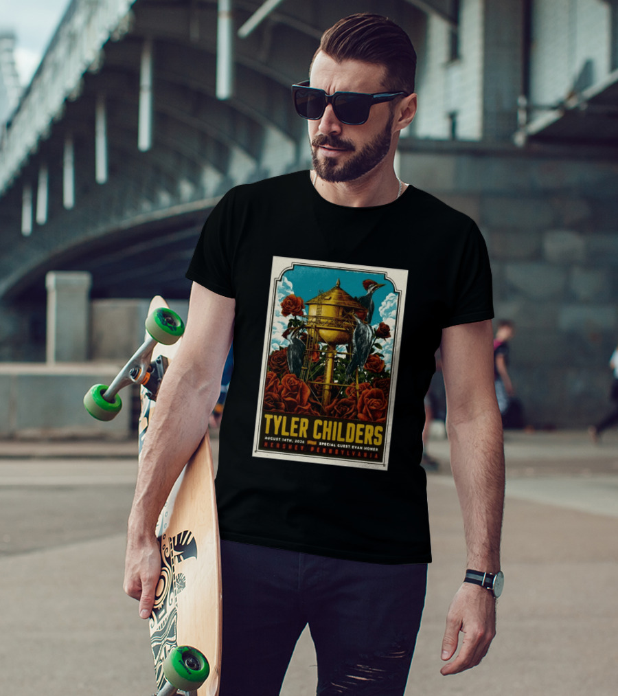 Tyler Childers August 14 2026 Hershey PA Water Tower Woodpeckers Roses T-Shirt