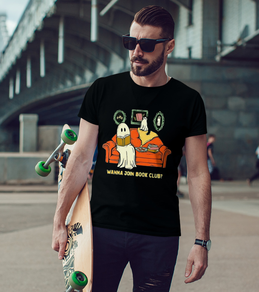 Wanna Join Book Club Ghost Cat Spooky Halloween Cookies T-Shirt