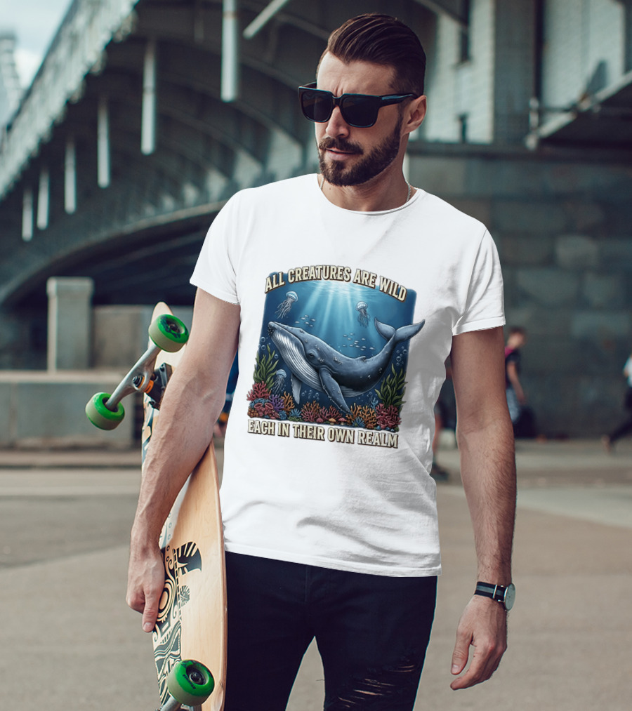 All Creatures Are Wild Humpback Whale Ocean Coral Reef Jellyfish Realm T-Shirt