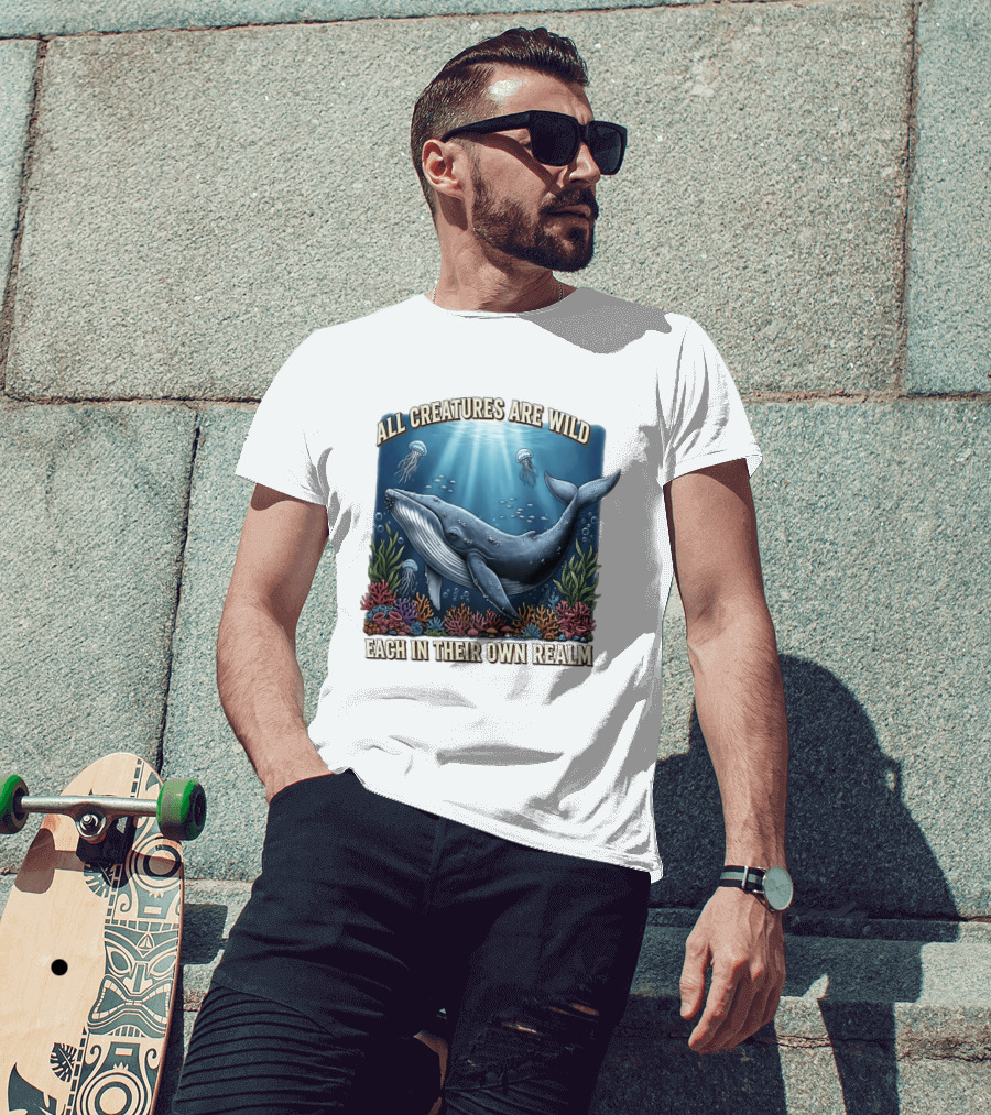 All Creatures Are Wild Humpback Whale Ocean Coral Reef Jellyfish Realm T-Shirt