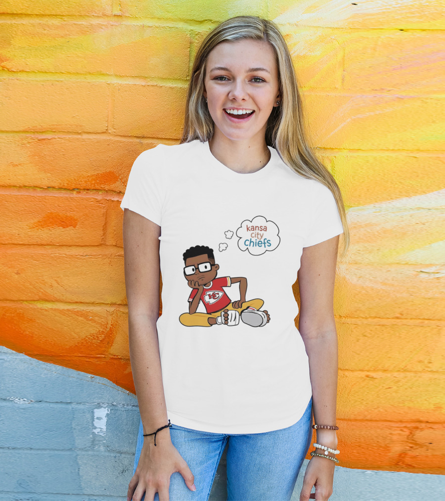 Kansas City Chiefs Cartoon Boy Thought Bubble Sitting With KC T-Shirt