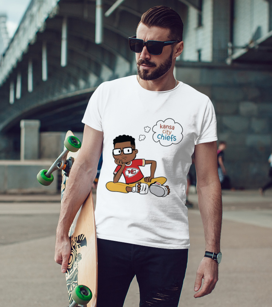 Kansas City Chiefs Cartoon Boy Thought Bubble Sitting With KC T-Shirt