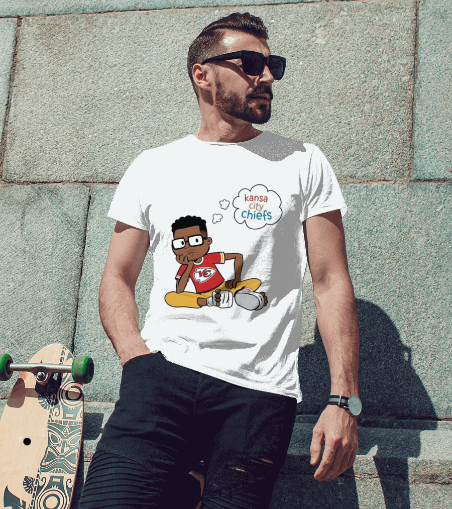 Kansas City Chiefs Cartoon Boy Thought Bubble Sitting With KC T-Shirt