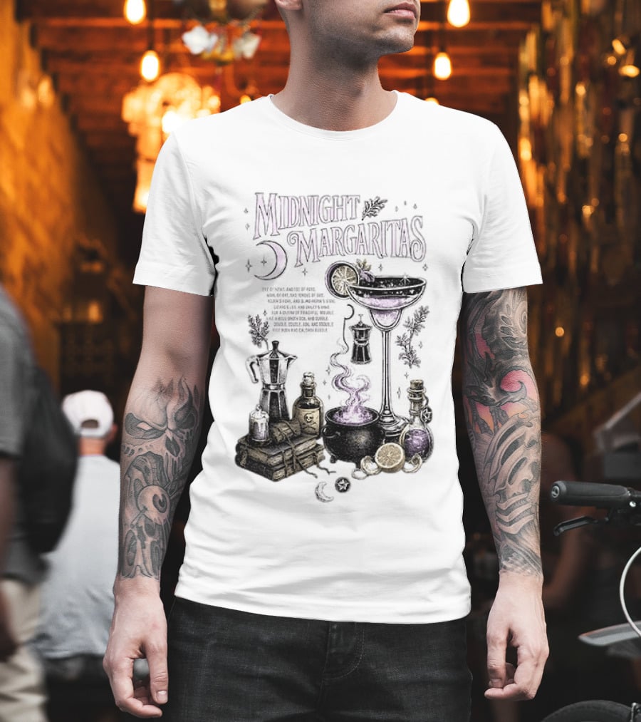 Midnight Margaritas Witchy Cocktail Cauldron Eye Of Newt Toe Of Frog Recipe Potion Essentials T-Shirt