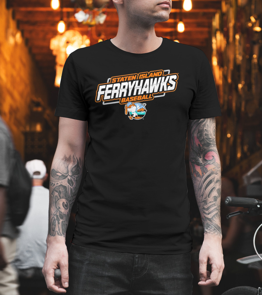 Staten Island Ferryhawks Baseball Cartoon Bird Player T-Shirt