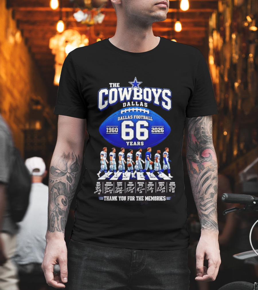 The Cowboys Dallas Football 66 Years 1960 2026 Thank You For The Memories Signatures T-Shirt