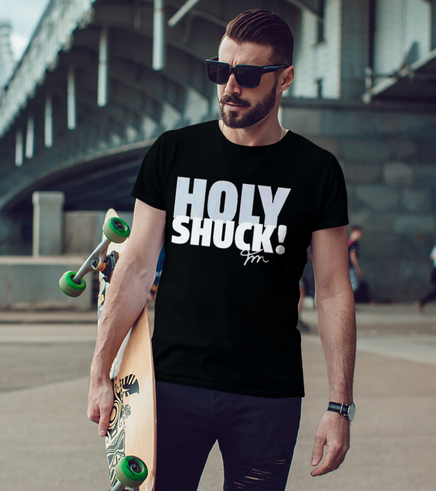 Holy Shuck Overlapping Stacked Cursive Script Signature T-Shirt