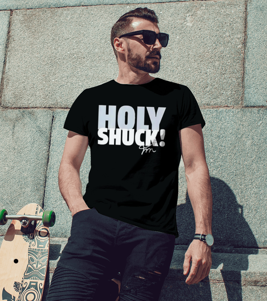 Holy Shuck Overlapping Stacked Cursive Script Signature T-Shirt