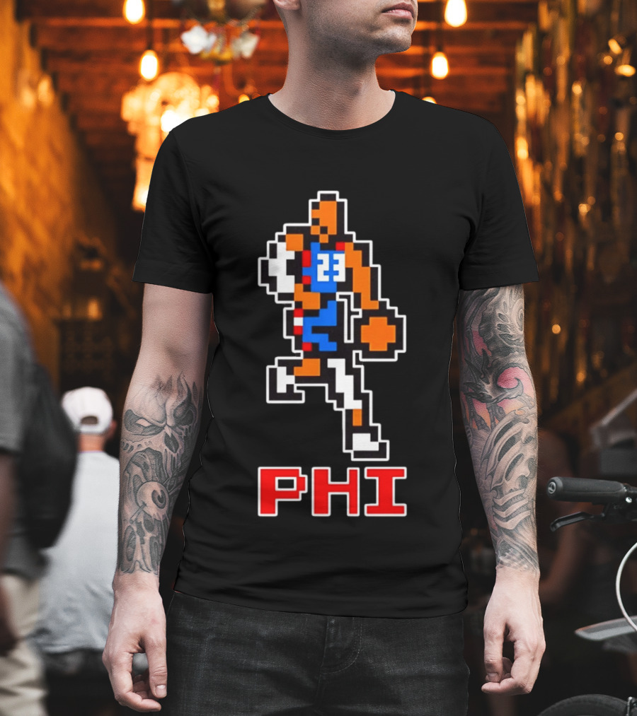 Philadelphia 76ers Phi 8 Bit Pixel Basketball Player 23 Dribbling T-Shirt