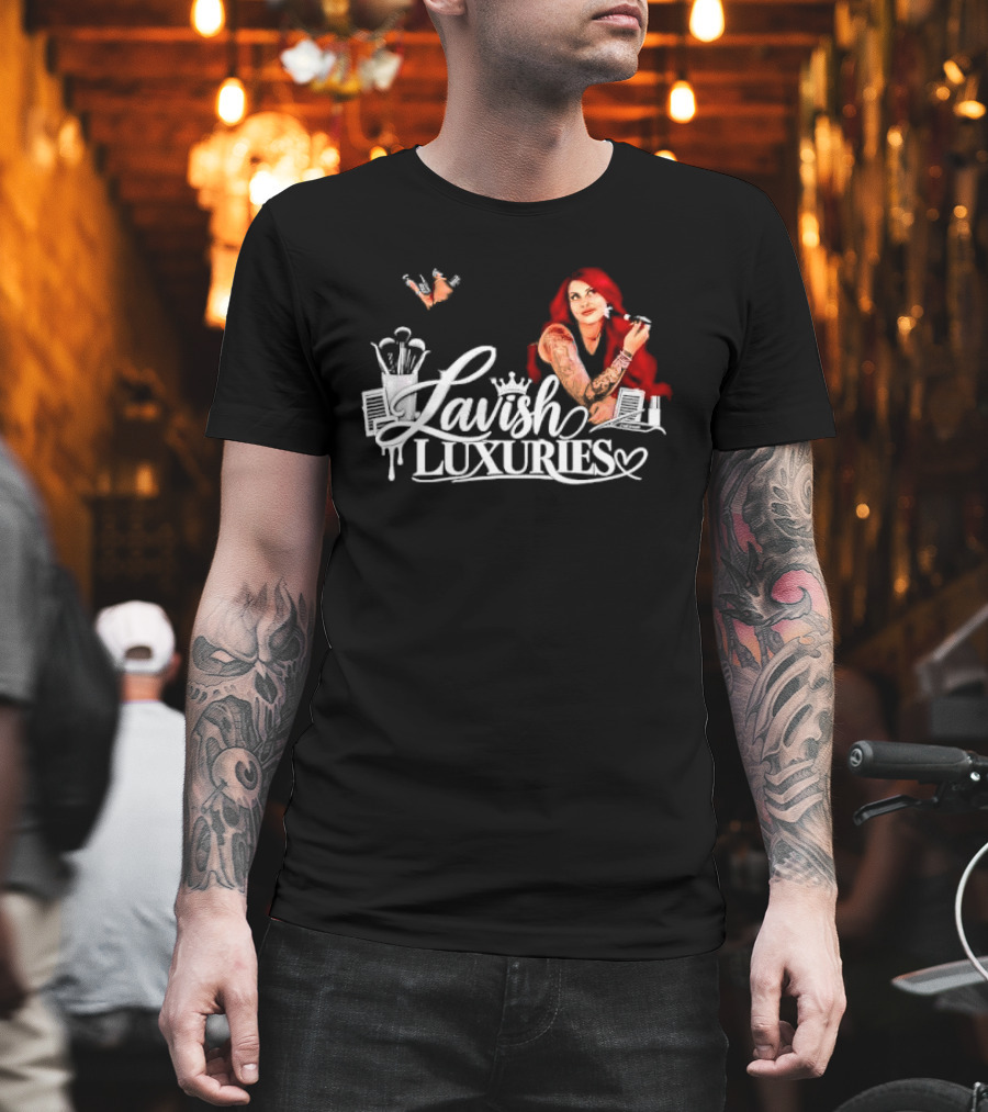 Lavish Luxuries Tattooed Red Hair Woman Makeup Brushes Lash Trays T-Shirt