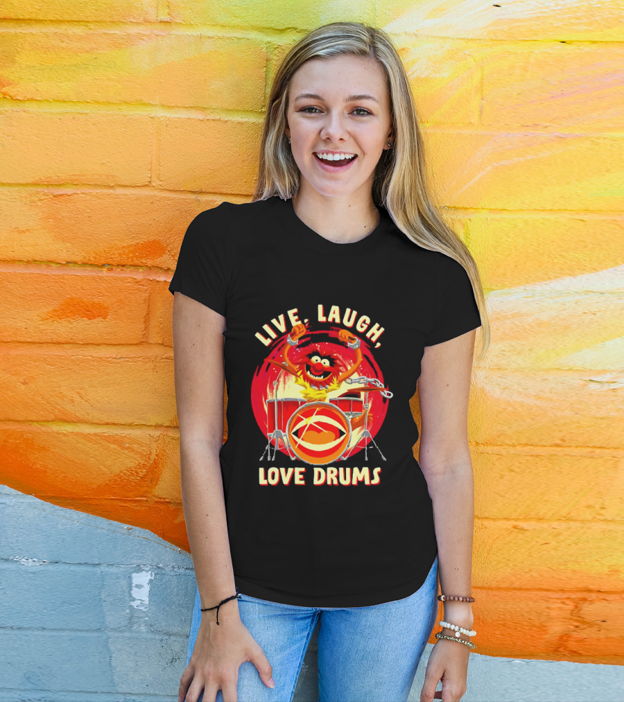 Live Laugh Love Drums Muppet Animal Playing Musical Instrument Red T-Shirt