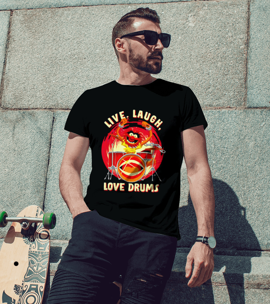 Live Laugh Love Drums Muppet Animal Playing Musical Instrument Red T-Shirt