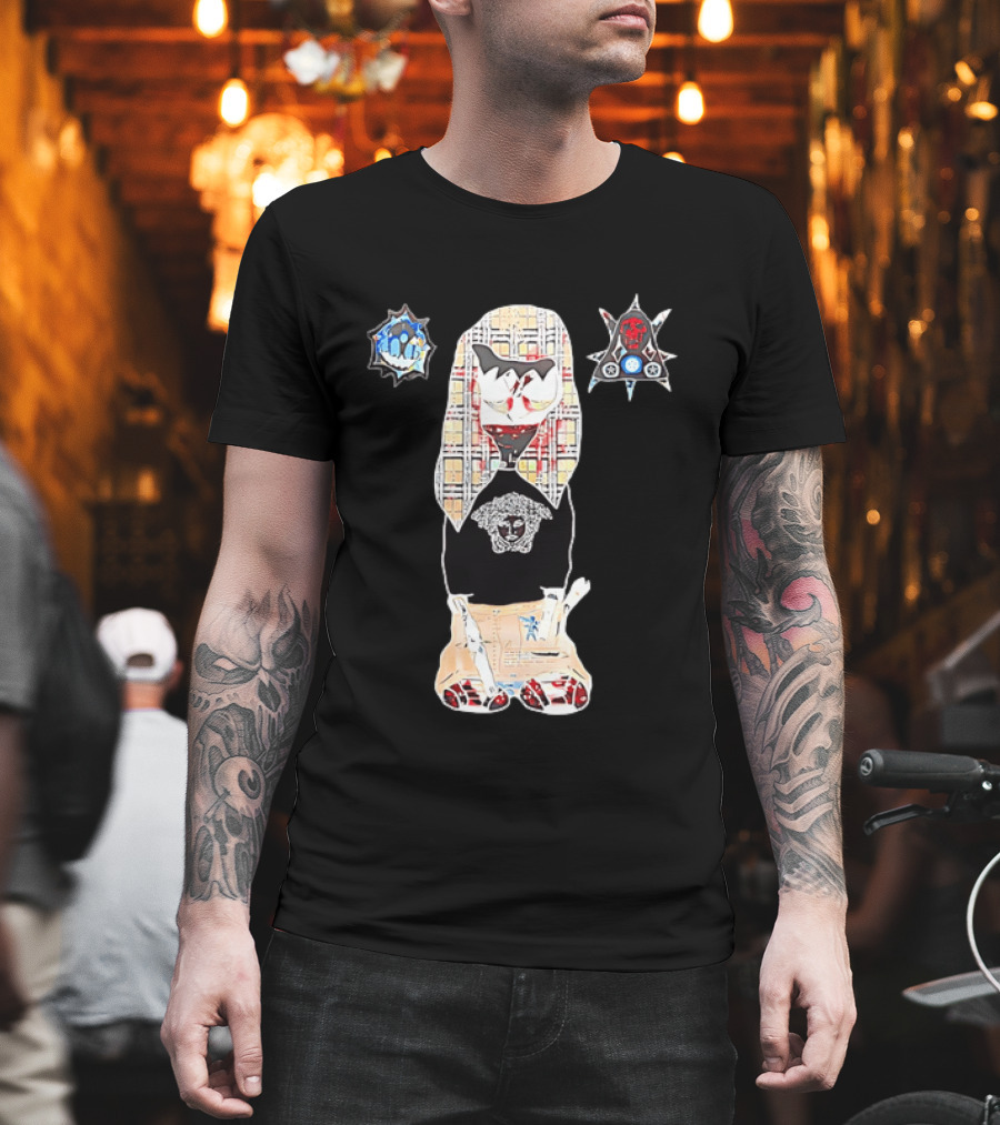Medusa Head Cotton Streetwear With Plaid Pattern And Abstract T-Shirt