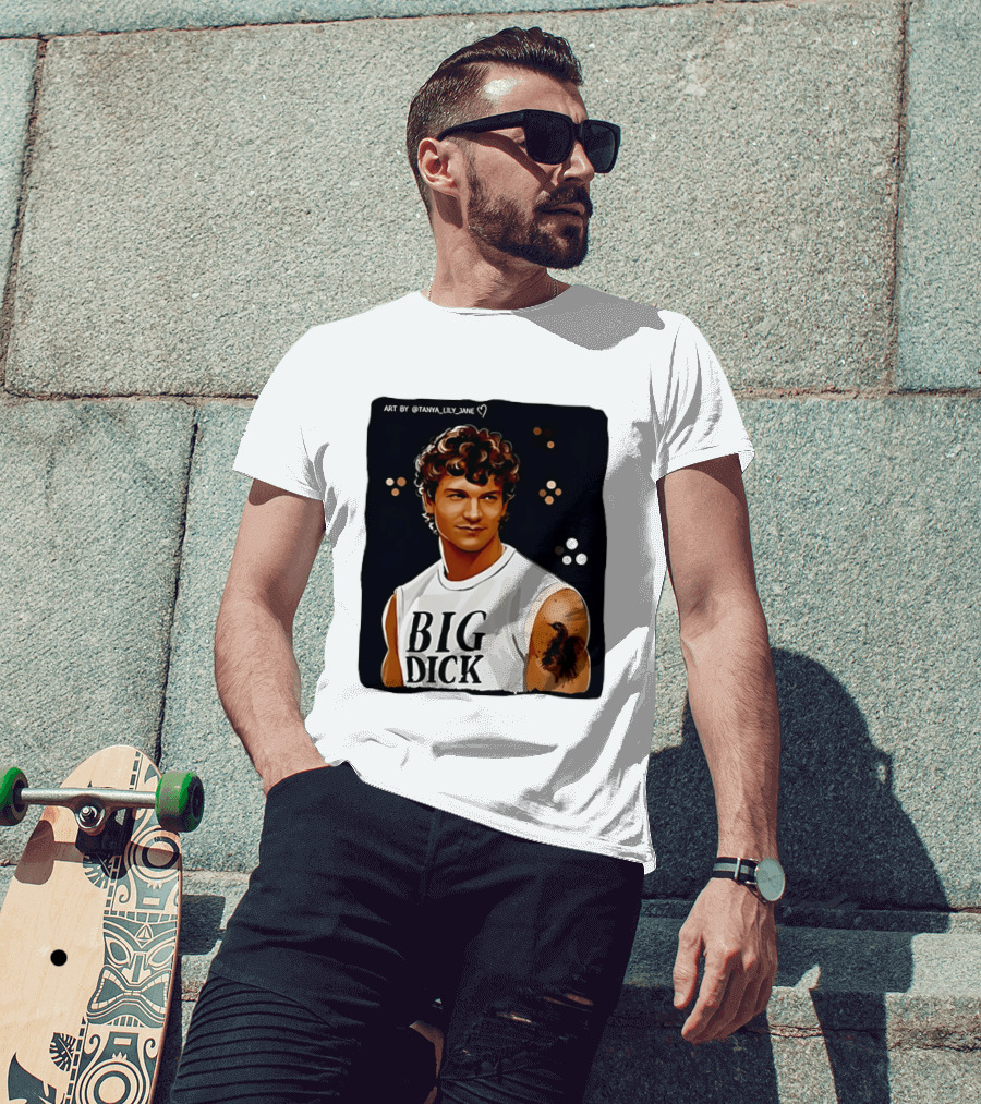 Tanya Lily Jane Big Dick Art Featuring Curly Haired Man T-Shirt