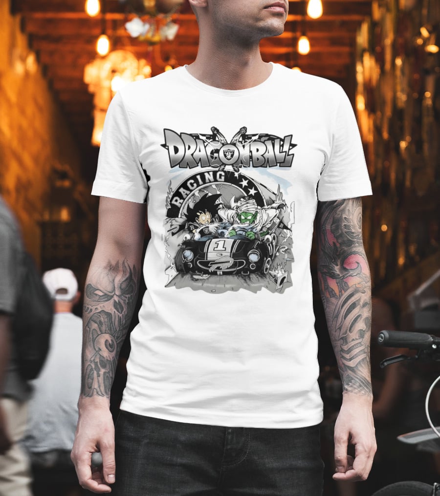 Las Vegas Raiders Dragon Ball Racing Goku Piccolo Driving Black Car Cartoon Raiders NFL T-Shirt