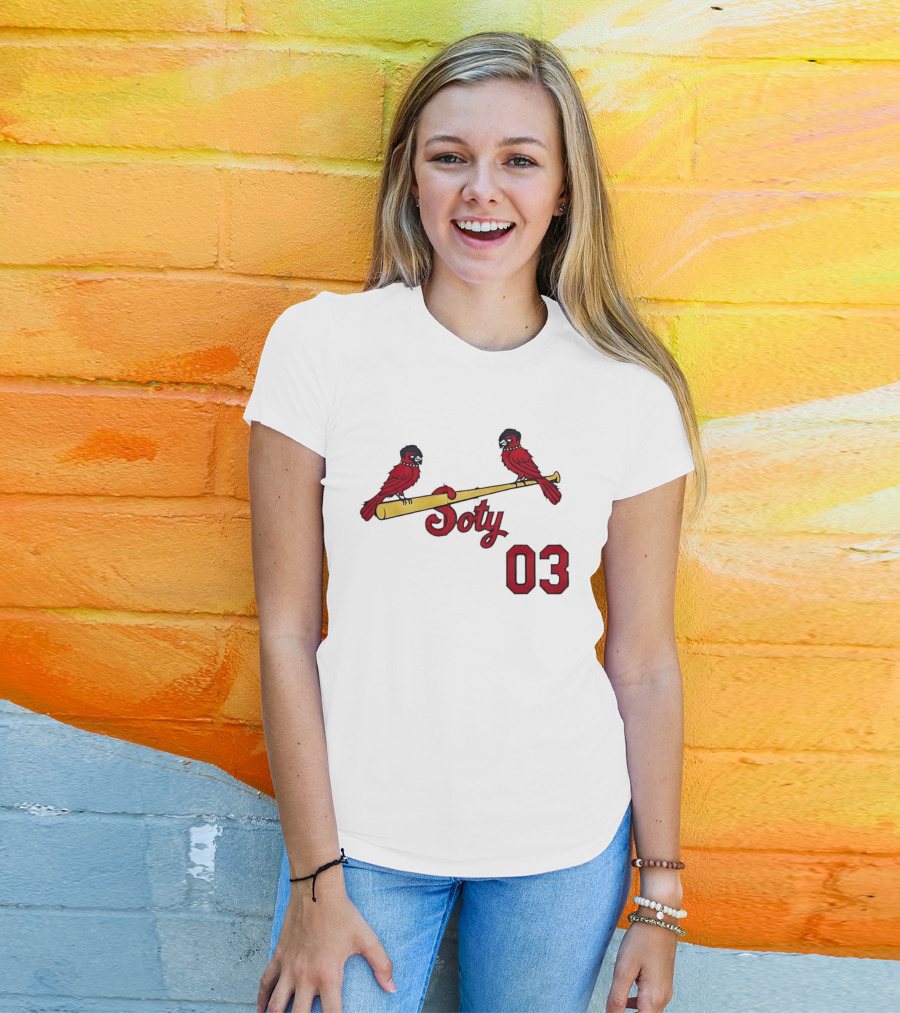 Soty 03 St Louis Cardinals Cartoon Emo Birds On Baseball Bat T-Shirt
