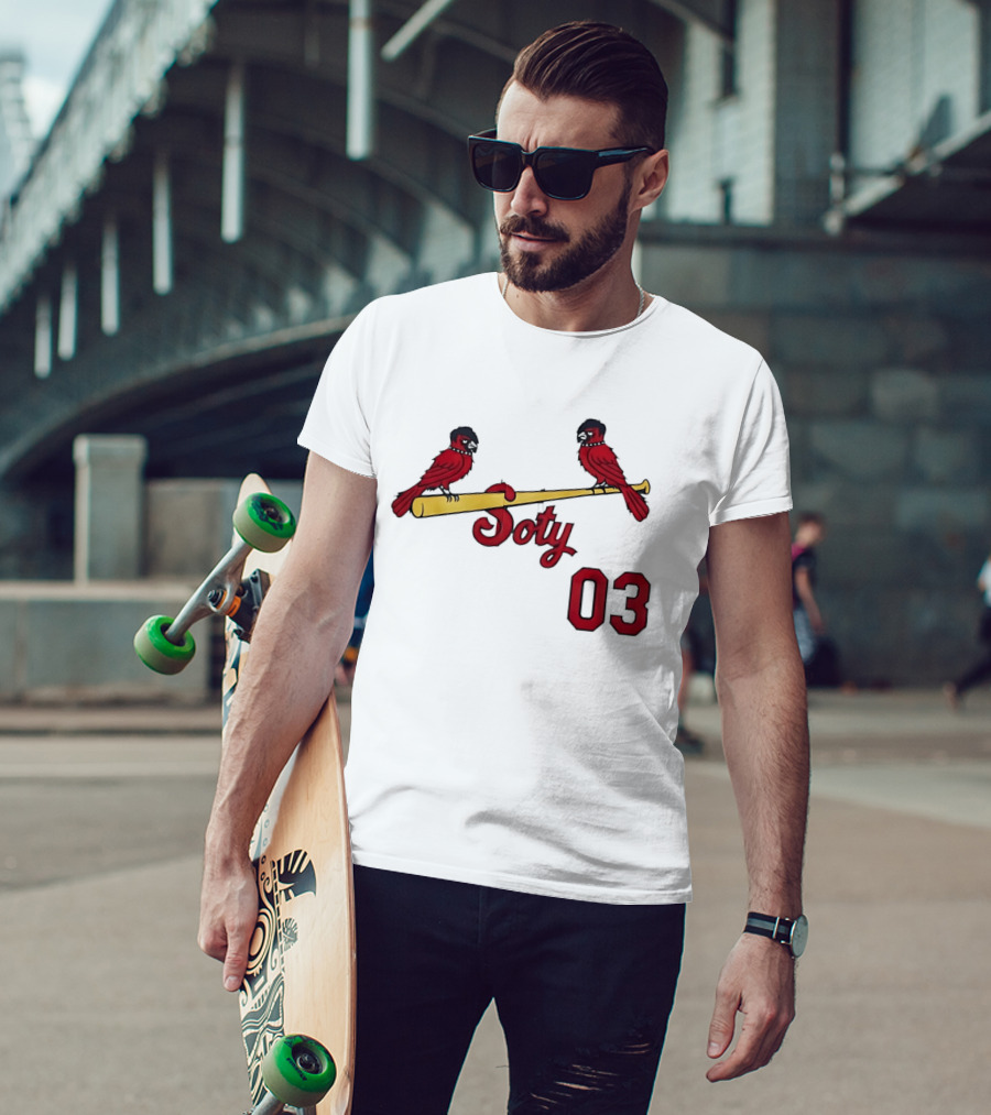 Soty 03 St Louis Cardinals Cartoon Emo Birds On Baseball Bat T-Shirt