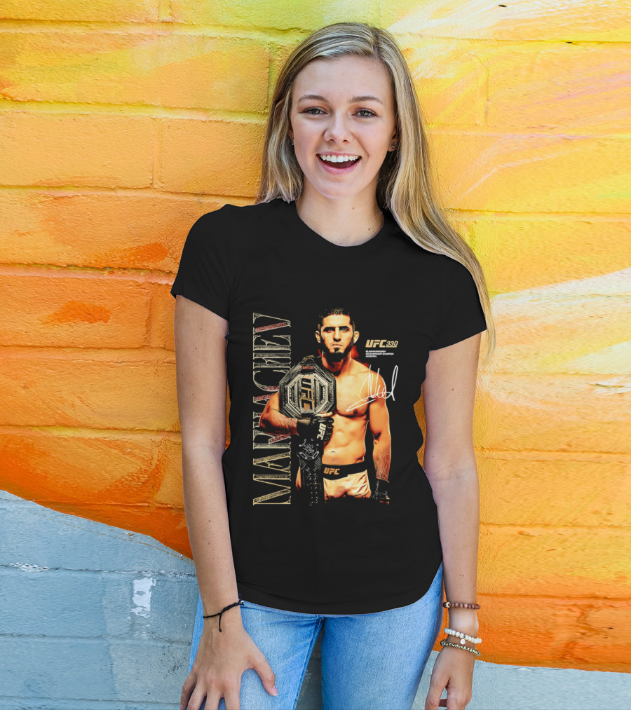 Islam Makhachev UFC Champion Signature Autograph Belt T-Shirt