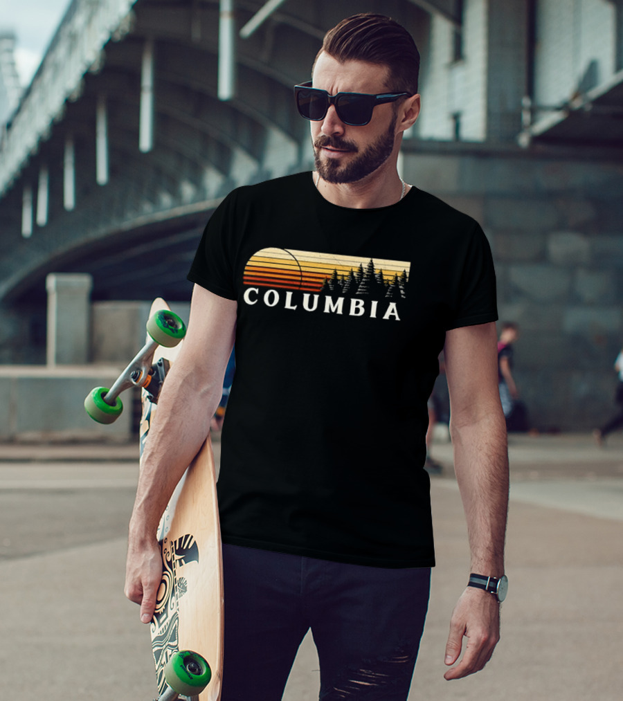 Columbia Sunset Pine Trees Forest Distressed T-Shirt