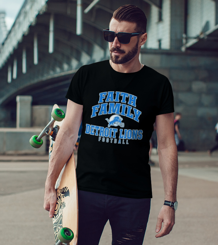 Faith Family Detroit Lions Football Helmet Silver Arc T-Shirt