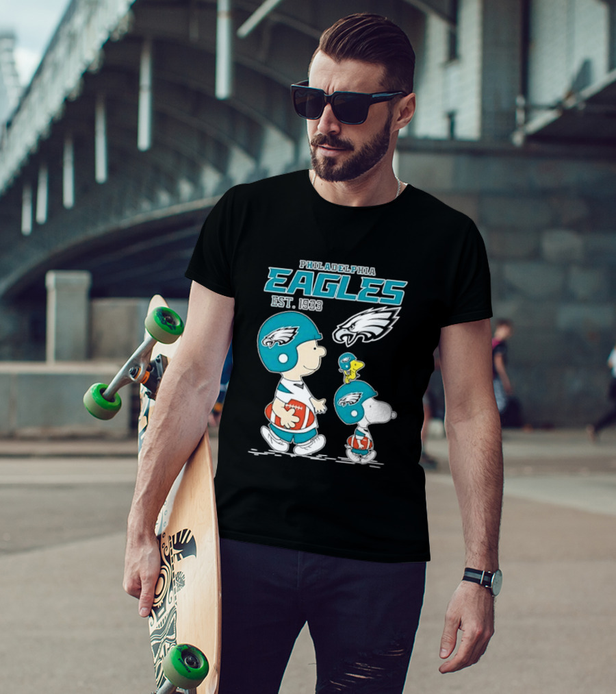 Philadelphia Eagles Est 1933 Cartoon Boy Dog Helmets Footballs T-Shirt
