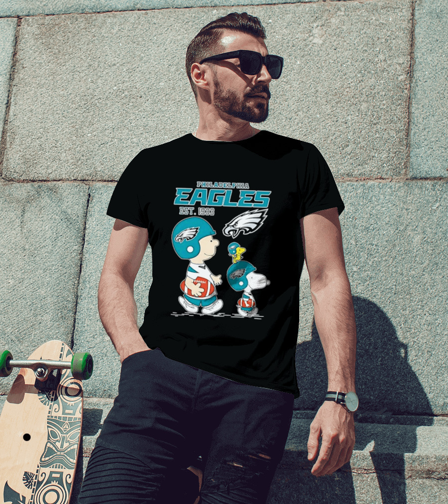 Philadelphia Eagles Est 1933 Cartoon Boy Dog Helmets Footballs T-Shirt