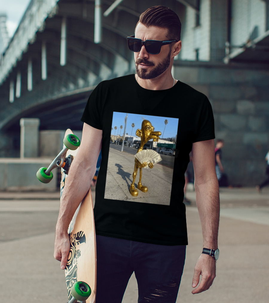 Rich Neegy Golden Cartoon Character Holding Cash On Street T-Shirt