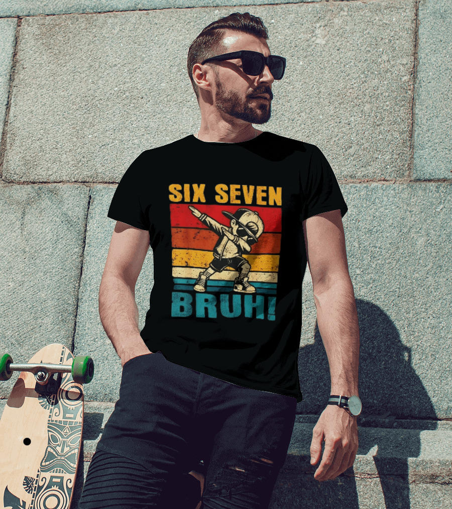 Six Seven Bruh Dabbing Vintage Stripes Kid Dance Cap T-Shirt