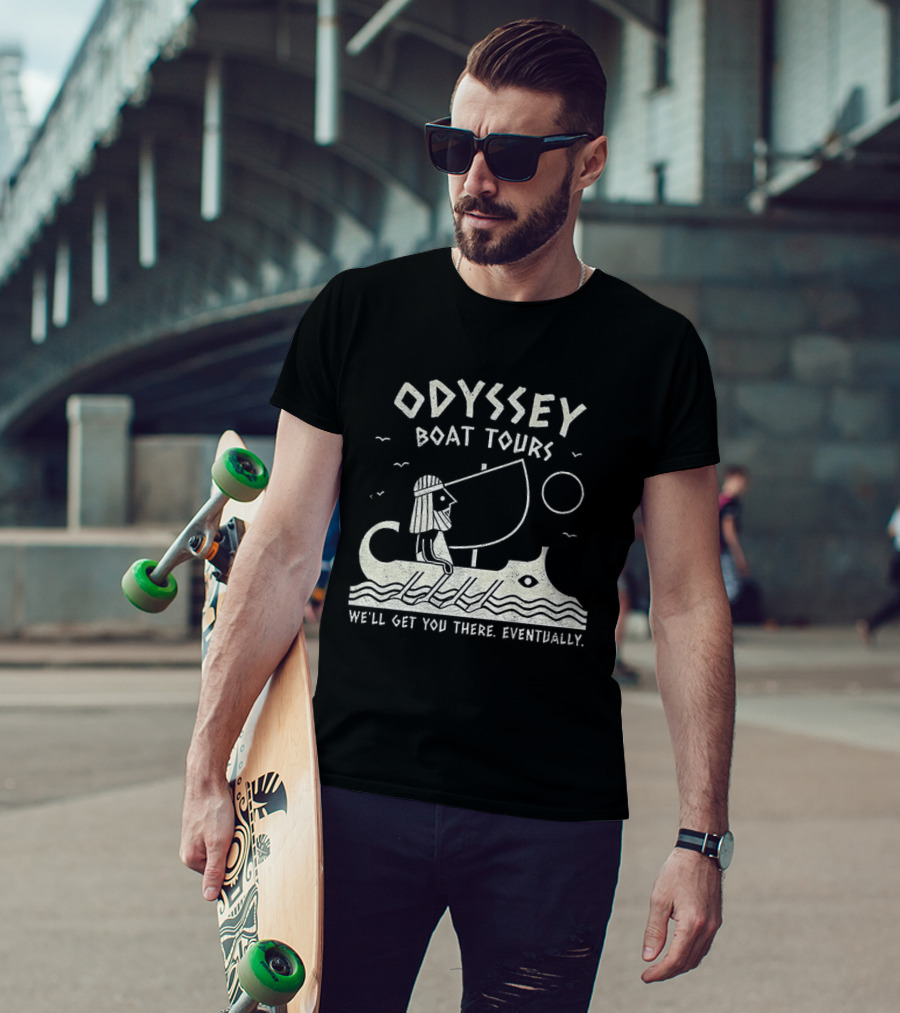Odyssey Boat Tours Mythological Traveler In Antique Rowing Ship We'll Get You There Eventually T-Shirt