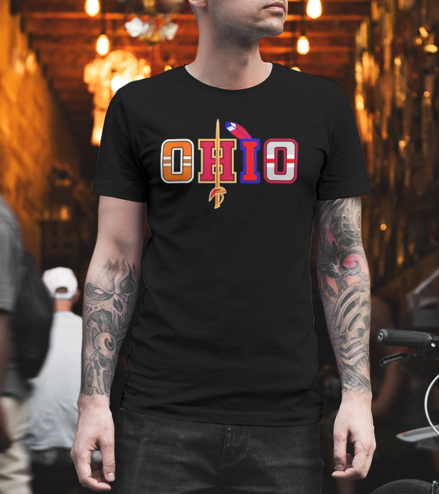 Ohio Cleveland Sports Letter Block Sword Feather T-Shirt