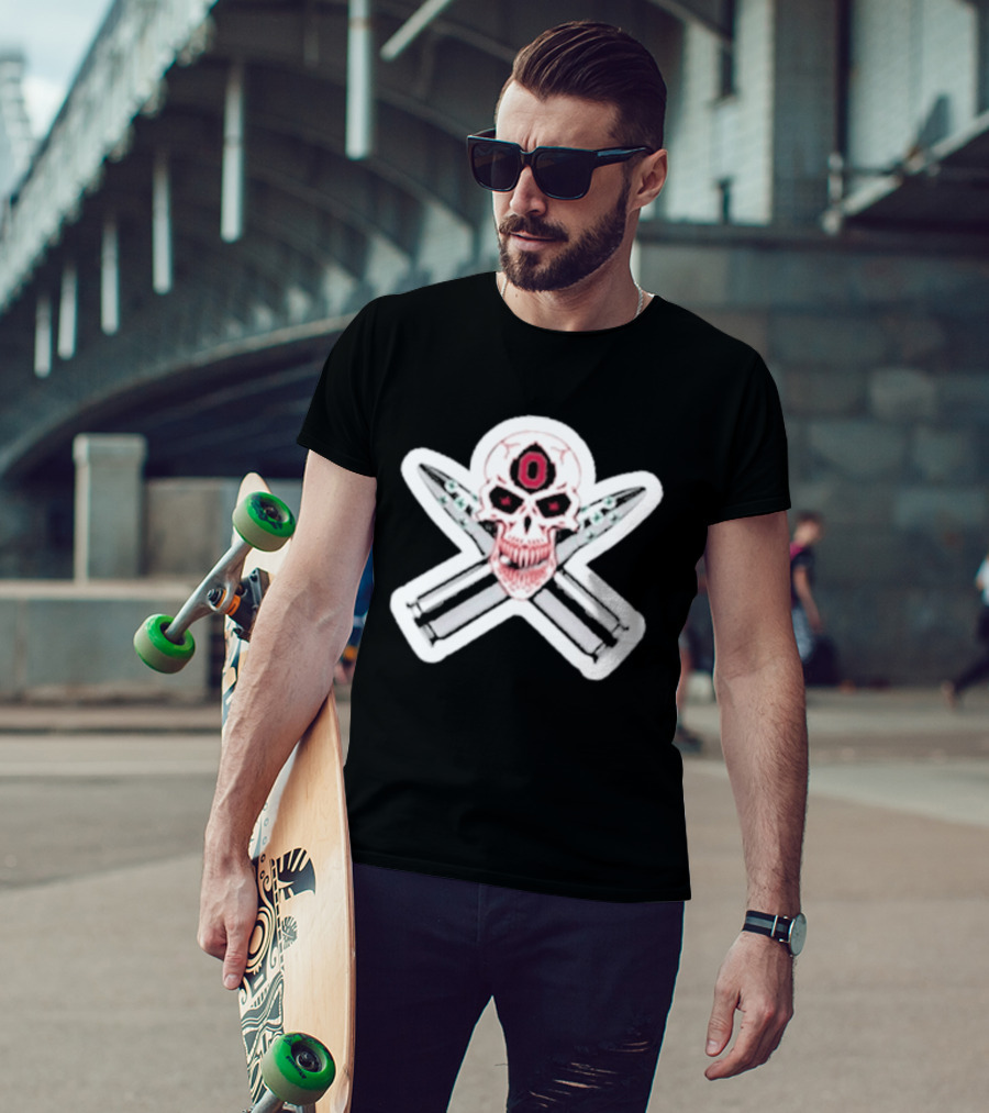 Ohio State Buckeyes Skull With Crossed Silver Bullets T-Shirt
