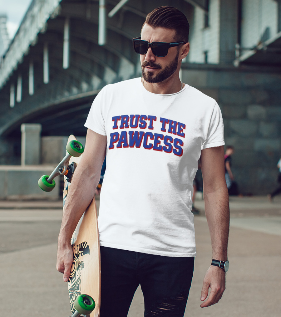 Trust The Pawcess Blue Red Arched 3D Wood Grain T-Shirt