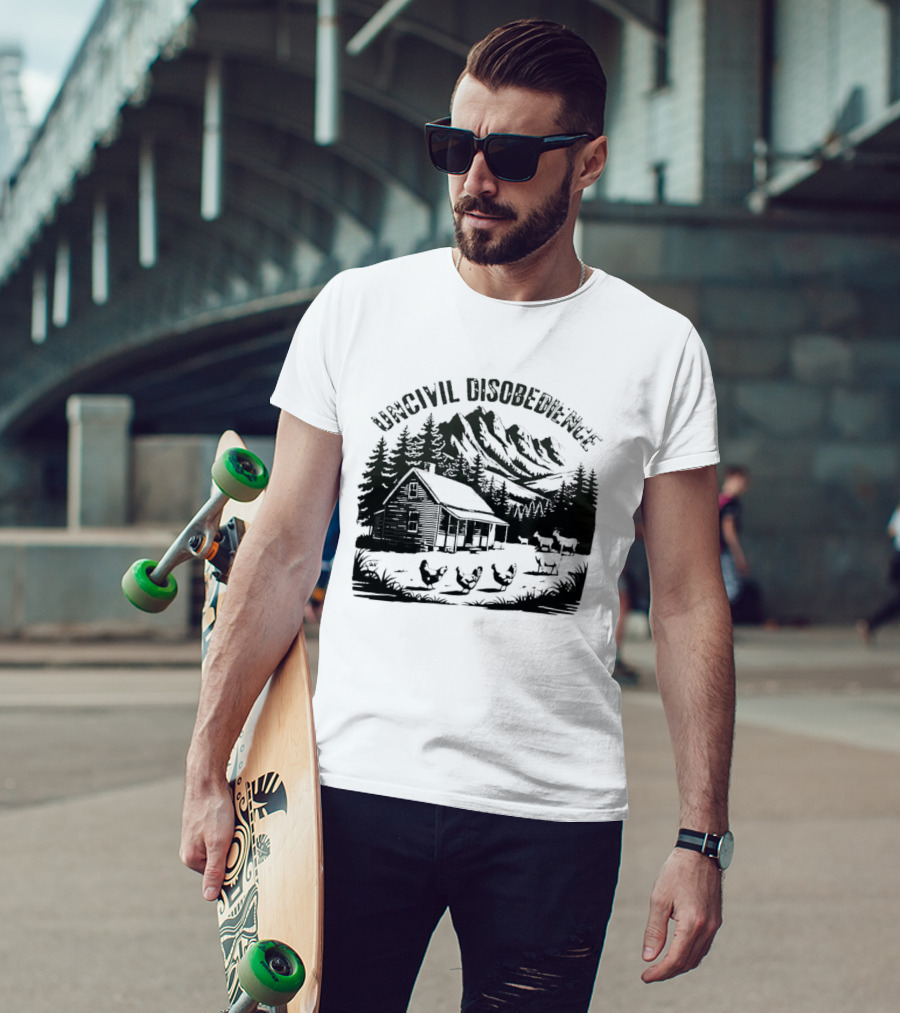 Uncivil Disobedience Distressed Mountain Cabin Homestead With Chickens And Goats T-Shirt