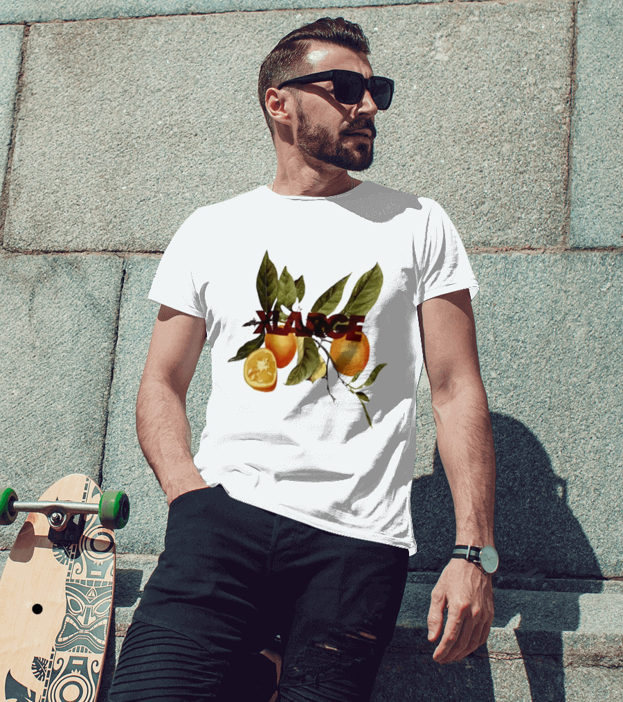 Xlarge Watercolor Oranges Citrus Branch Leaves Slice T-Shirt
