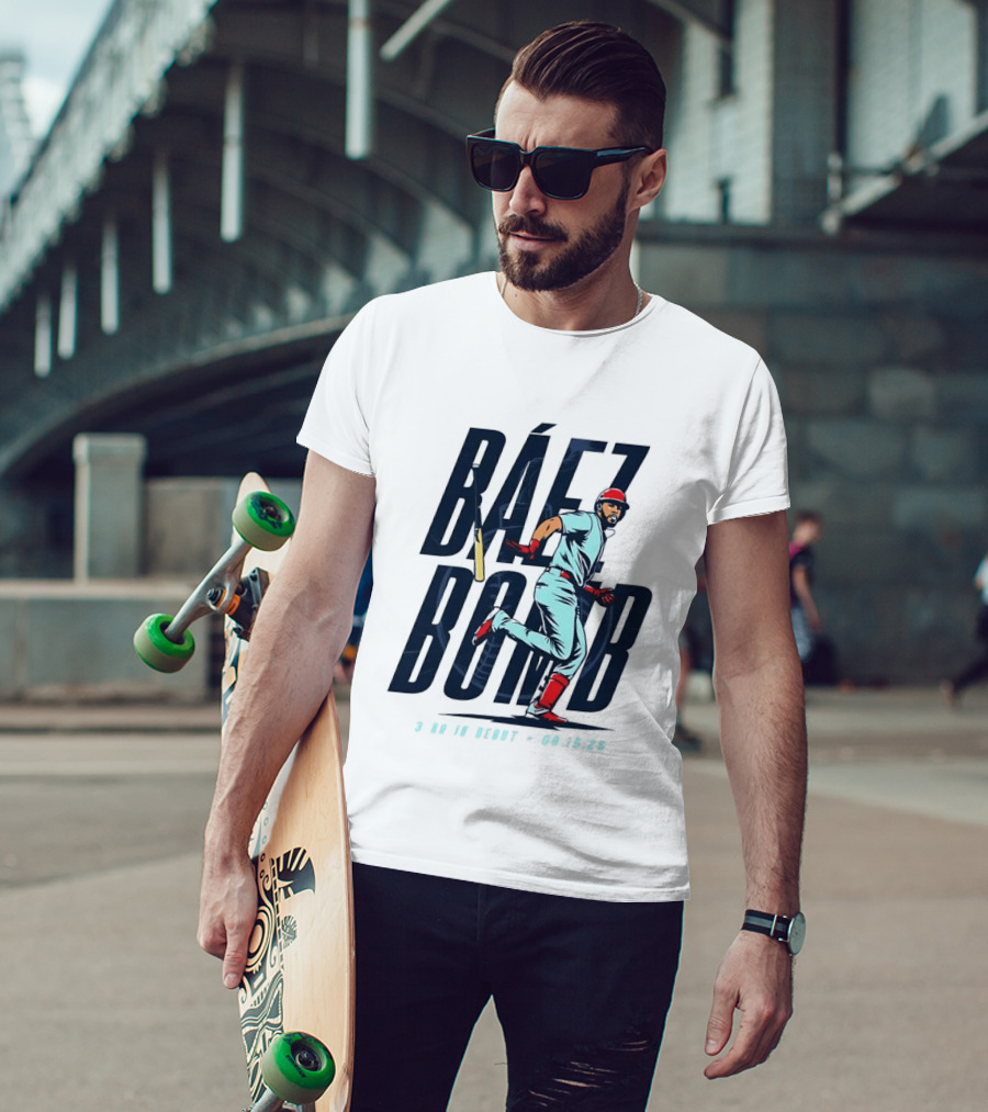 Báez Bomb 3 HR In Debut 08 15 26 Cartoon Baseball Player Running T-Shirt