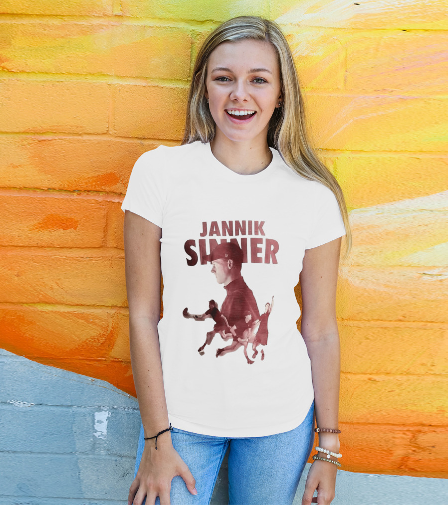 Jannik Sinner Red Double Exposure Tennis Action Poses T-Shirt