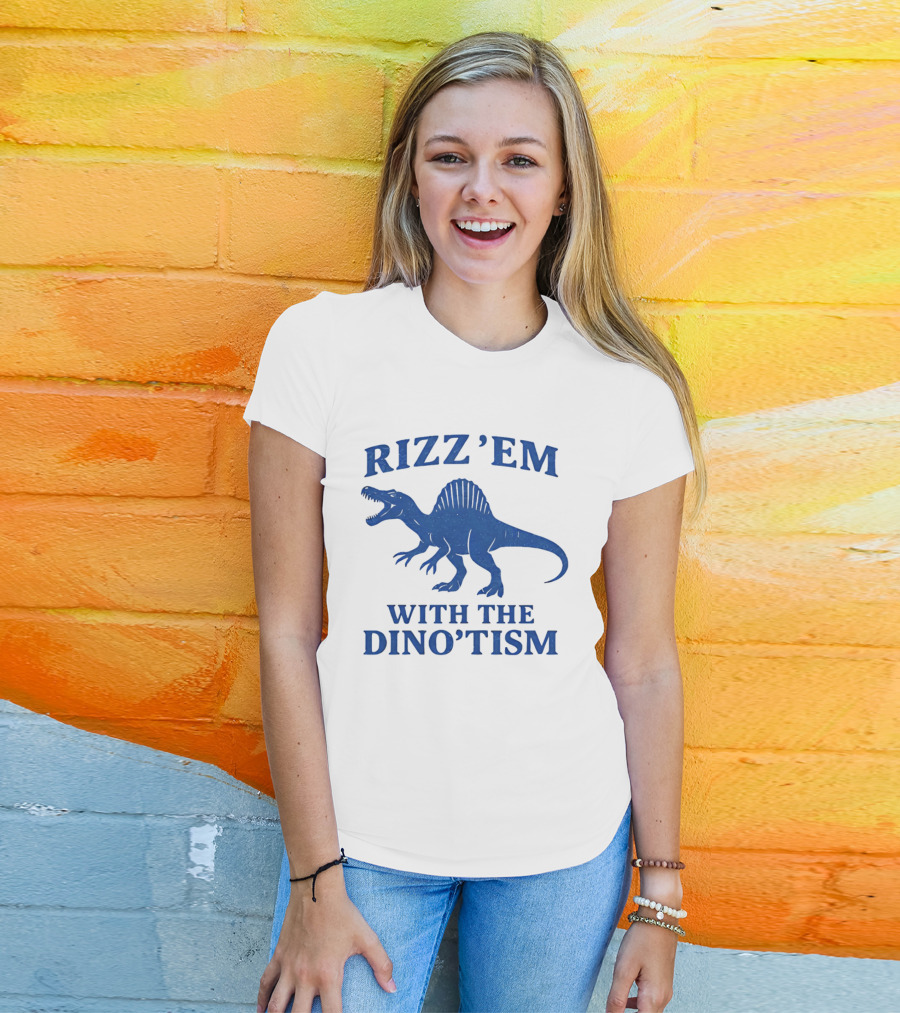 Rizz'em With The Dino'tism Spinosaurus Roaring Blue T-Shirt