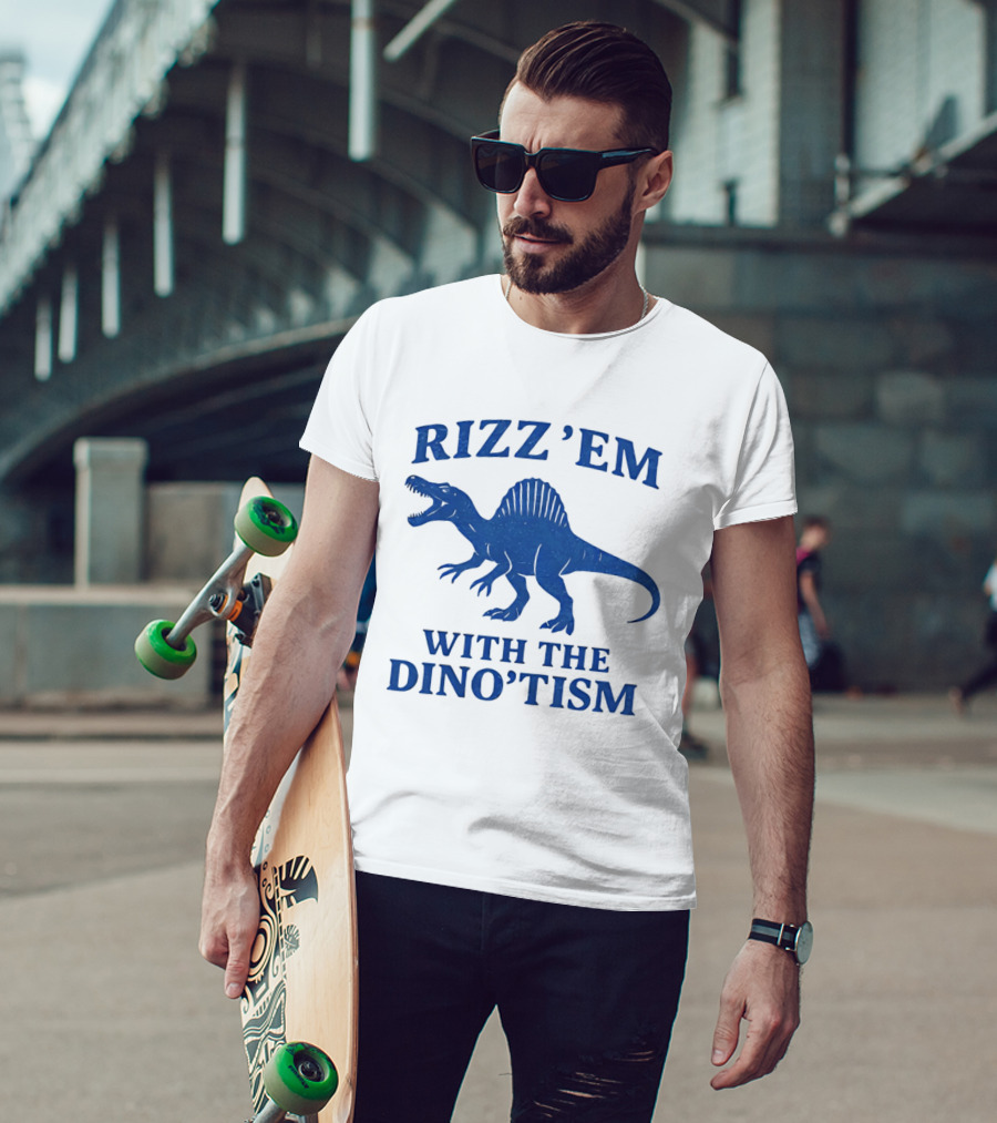 Rizz'em With The Dino'tism Spinosaurus Roaring Blue T-Shirt