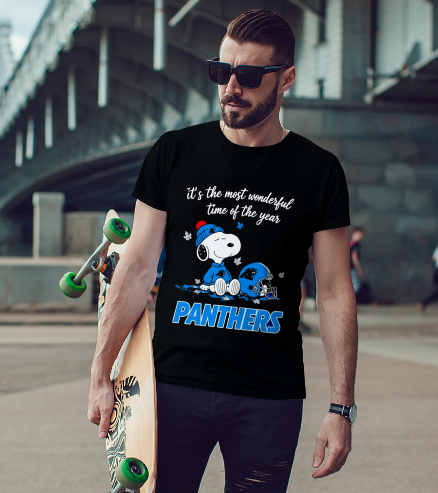 Panthers It's The Most Wonderful Time Of The Year Cartoon Snoopy Beanie Helmet T-Shirt
