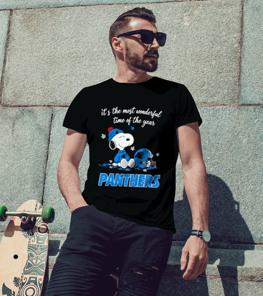 Panthers It's The Most Wonderful Time Of The Year Cartoon Snoopy Beanie Helmet T-Shirt