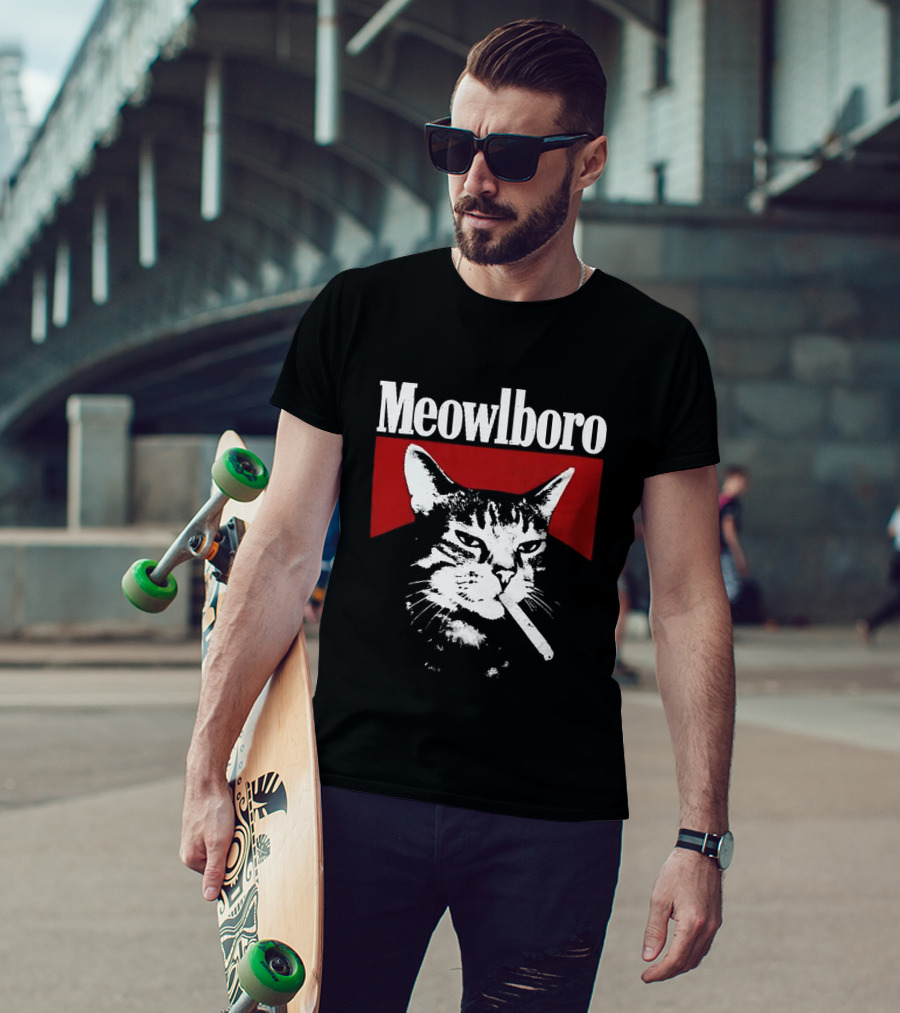 Meowlboro Cat Cigarette Parody With Smoking Cat And Red T-Shirt