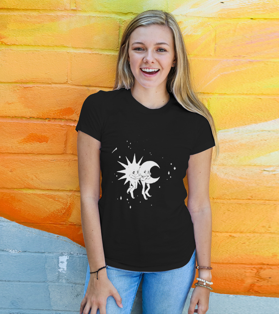Steady Hands Sun Moon Black White Stars Walking T-Shirt