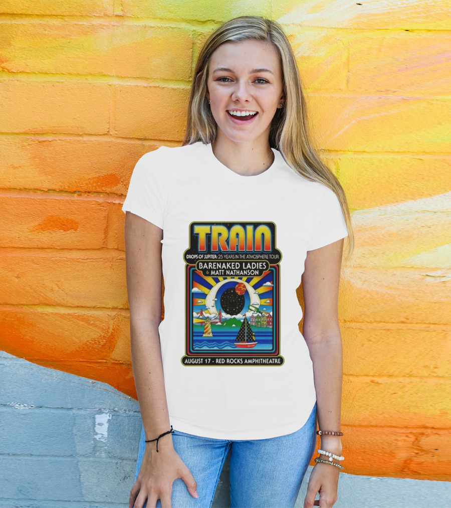 Train Drops Of Jupiter 25 Years In The Atmosphere Tour Barenaked Ladies Matt Nathanson August 17 Red Rocks Amphitheatre T-Shirt